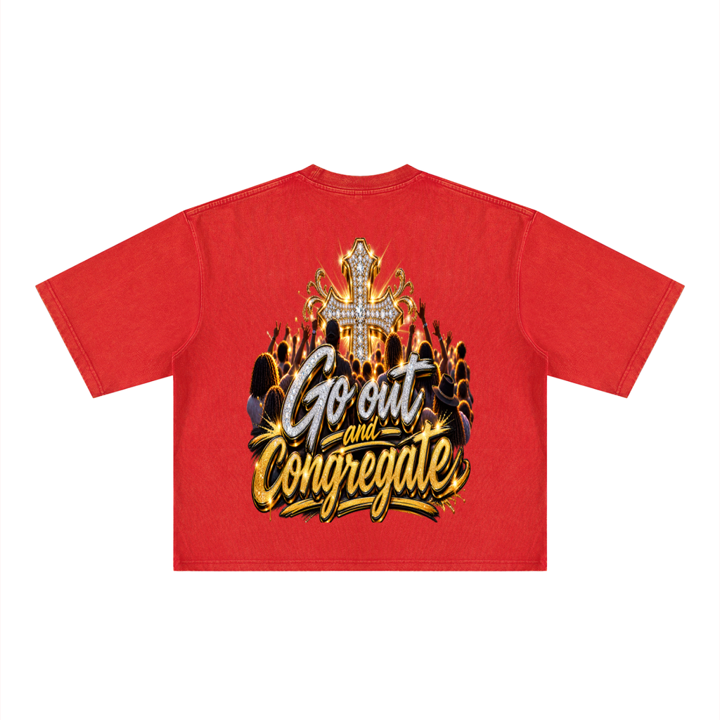 Go and Congregate Unisex Heavyweight Mineral Wash Boxy T-Shirt