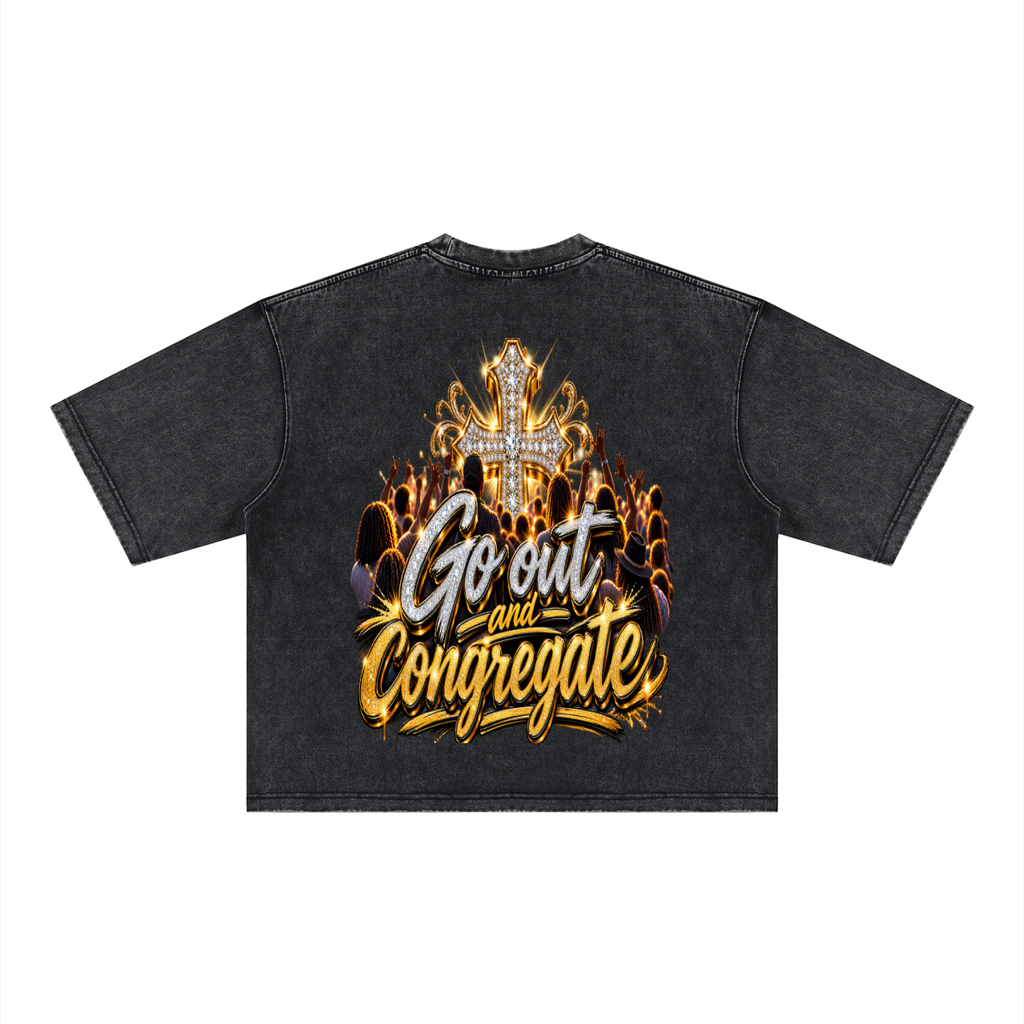 Go and Congregate Unisex Heavyweight Mineral Wash Boxy T-Shirt